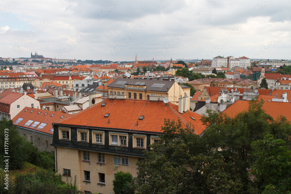 Obraz premium Nice view of the city of Prague. Old houses with red roofs