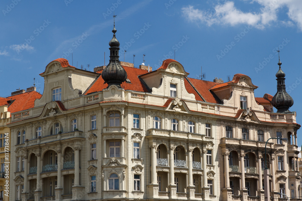 Beautiful building located down Jiraskovo Namesti in Prague
