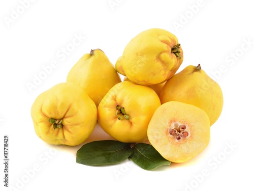Quince on white background. Quince fruit. 