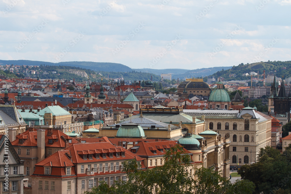 Panoramic aerial view of the old town. Prague, Czech
