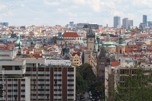 Panoramic view of modern and ancient buildings. Prague, Czech Republic 