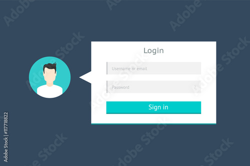 Flat blue user login form for websites and mobile apps