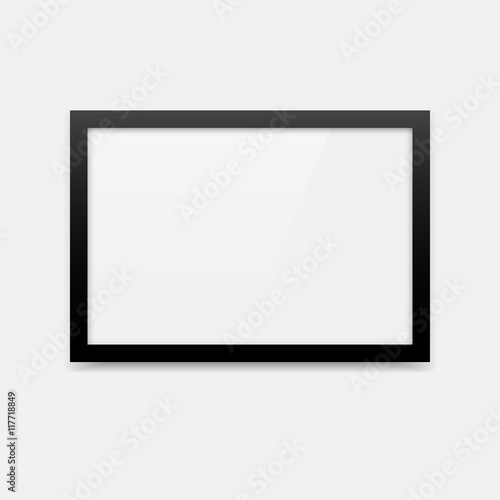 Simple black vector photo frame with landscape orientation (3x2). Horizontal photo frame empty blank mockup.