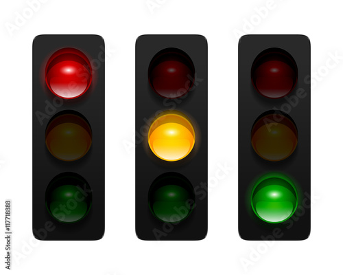 Vector traffic signals with three aspects isolated on white background. Traffic lights icon set for your design.