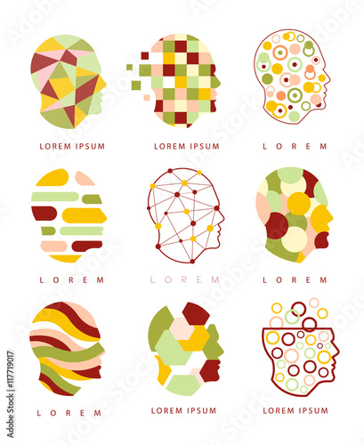 Thinking Inside Human Head Different Geometric Abstract Design Icons