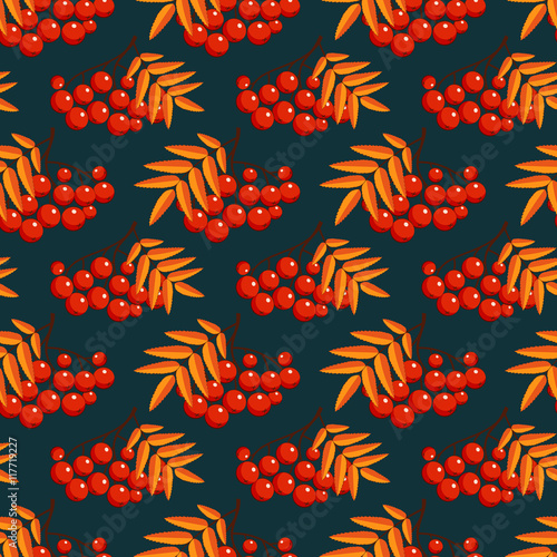 Autumn seamless pattern with rowan berries.