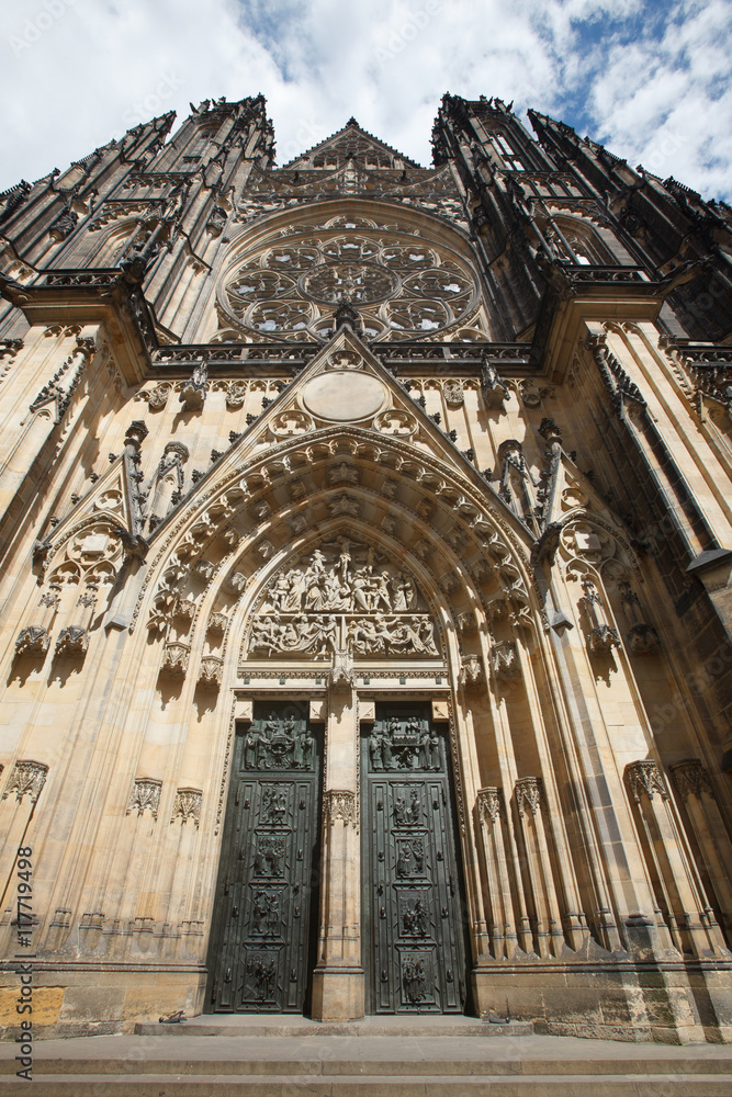 Facade of the Metropolitan Cathedral of Saints Vitus, Prague. Czech Republic.
