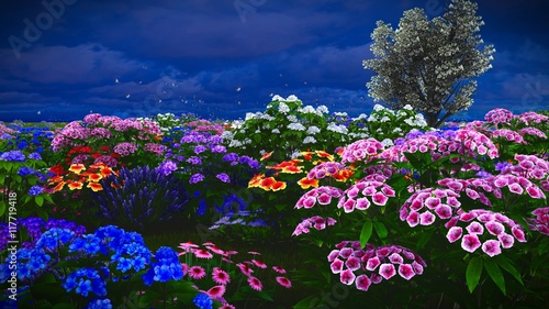 Summer wildflowers on meadow 3d rendering