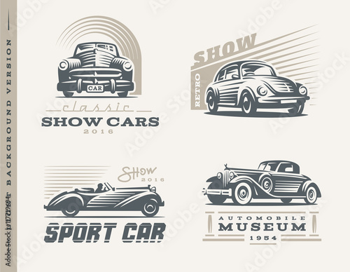 Classic cars illustrations on light background