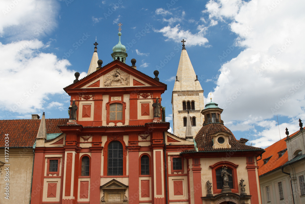 Facade of St. George's Basilica (Basilika sv. Jiri) at Prague Castle
