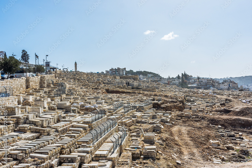 View on the famous Bible symbol - Mount of Olives on Old Jerusalem city ...