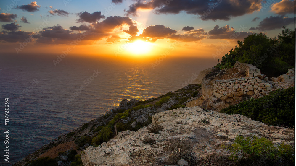 Fototapeta premium Sonnenuntergang bei den Klippen von Dingli