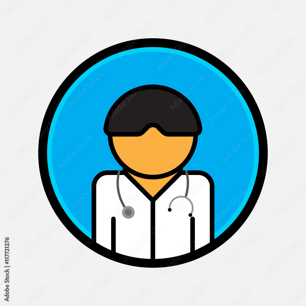 Doctor with stethoscope around his neck vector icon. Flat style