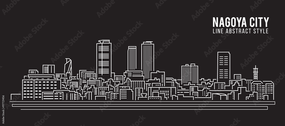 Cityscape Building Line art Vector Illustration design - Nagoya city