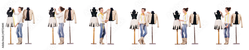 Obraz premium Woman tailor working on dress