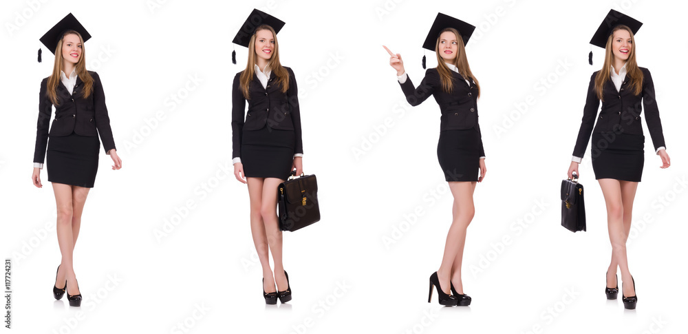 Woman student isolated on white background