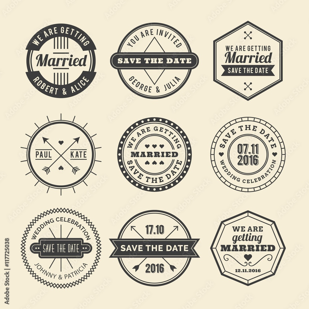 Retro wedding badges
