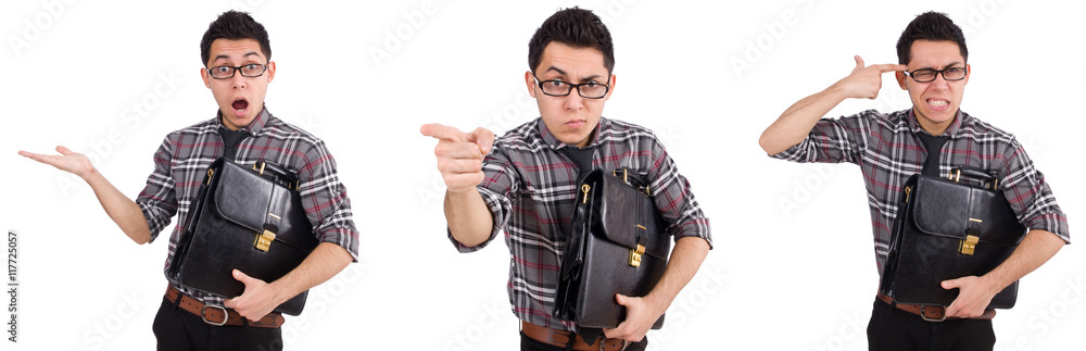 Young employee with briefcase isolated on white Young employee with briefcase isolated on white