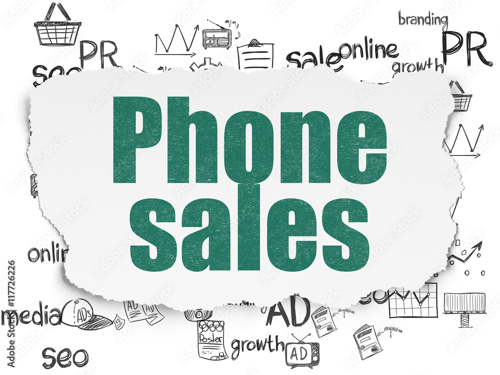 Advertising concept: Phone Sales on Torn Paper background