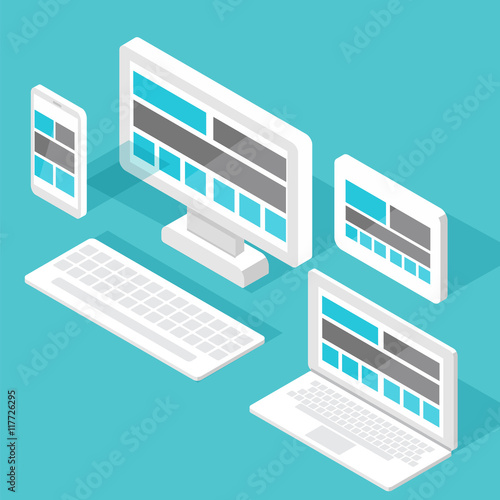 Responsive pc. Flat design modern vector illustration. SEO optim