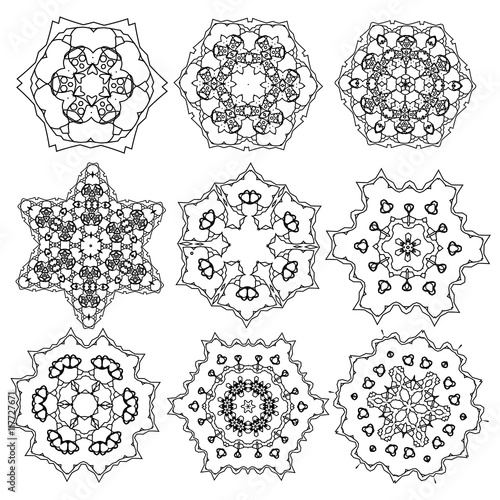 Set a circular mandala . Geometric, Arabic, floral symbols in one set vector illustration. Decorative items to create patterns