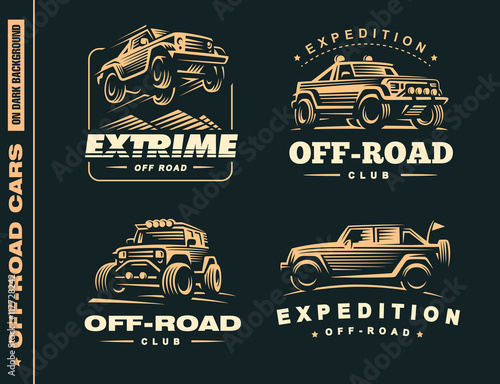 Set of four off-road suv car labels