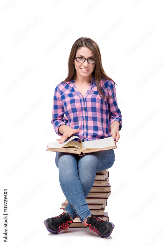 Young student preparing to the college exams isolated on white Young student preparing to the college exams isolated on white