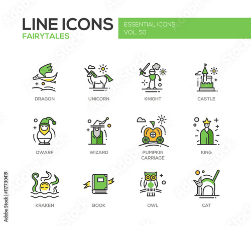 Fairy Tales- flat design line icons set