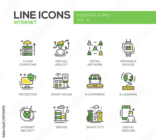 Internet - flat design line icons set