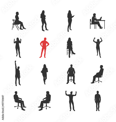 People, male, female silhouettes in different casual common poses