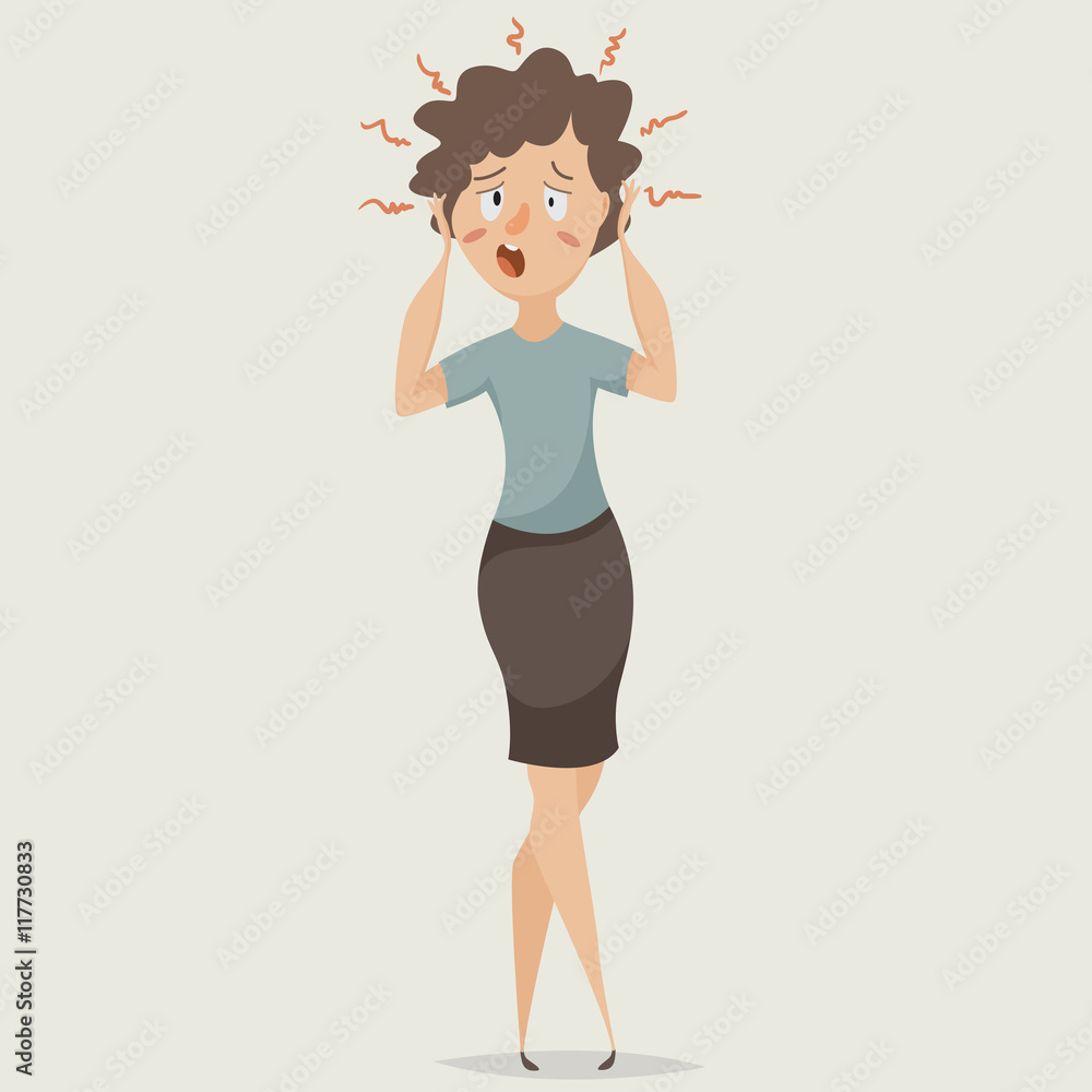 Woman in stress. Depression and suffering emotions. Cartoon character. Vector illustration Woman in stress. Depression and suffering emotions. Cartoon character. Vector illustration