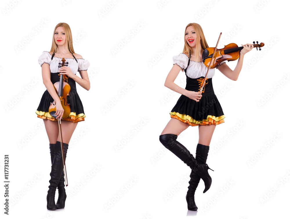 Bavarian girl playing the violin isolated on white Bavarian girl playing the violin isolated on white