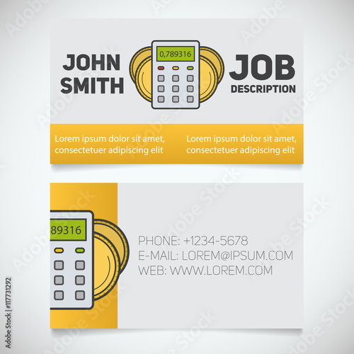 Business card print template with calculator and coins logo