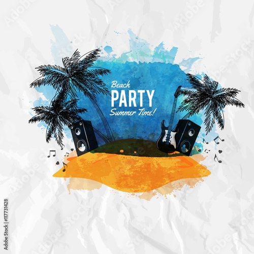 Watercolor beach party poster