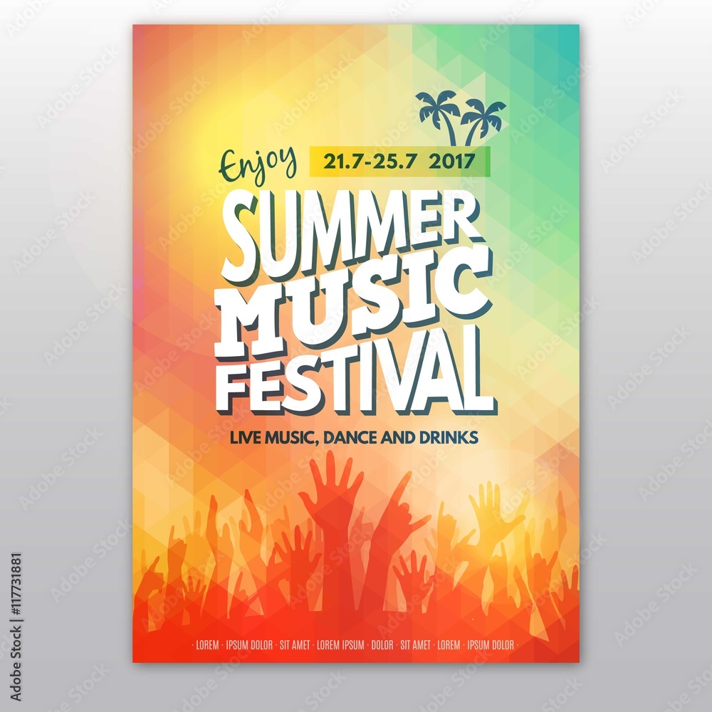 Colorful summer music festival poster - obrazy, fototapety, plakaty 