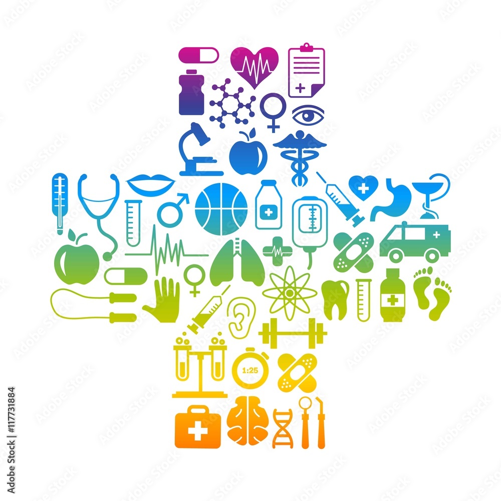 Cross made of medical icons
