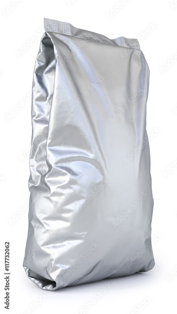 aluminum foil package. Isolated on white background. 3D illustration.