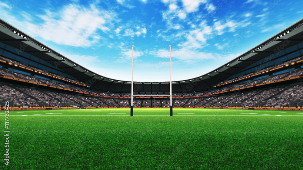 Fototapeta premium rugby stadium building with green grass at daylight