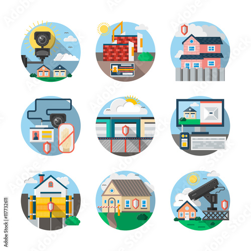 Security services color detailed vector icons set