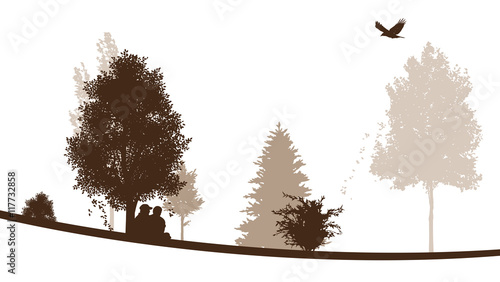Herbstliche Landschaft | Freunde sitzen im Park