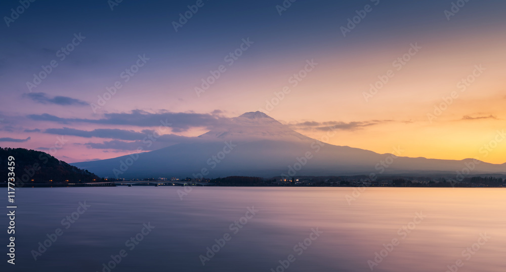 mountain Fuji and lake kawaguchi at sunset