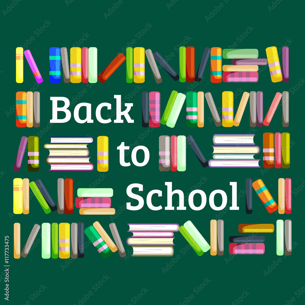 Books in public library, back to school and education concept in card or banner