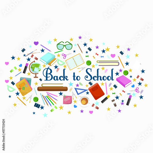 Back to school flat style background created from school supplies