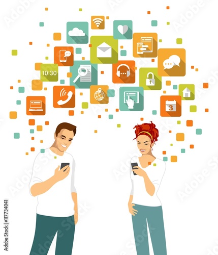 Smart phone using concept with people and apps icons