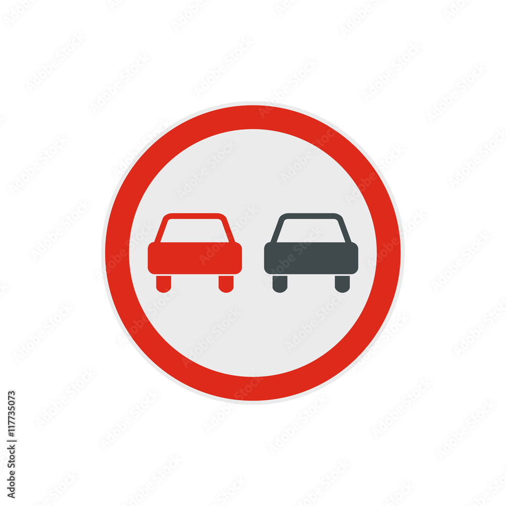 No overtaking road traffic sign icon in flat style on a white background No overtaking road traffic sign icon in flat style on a white background