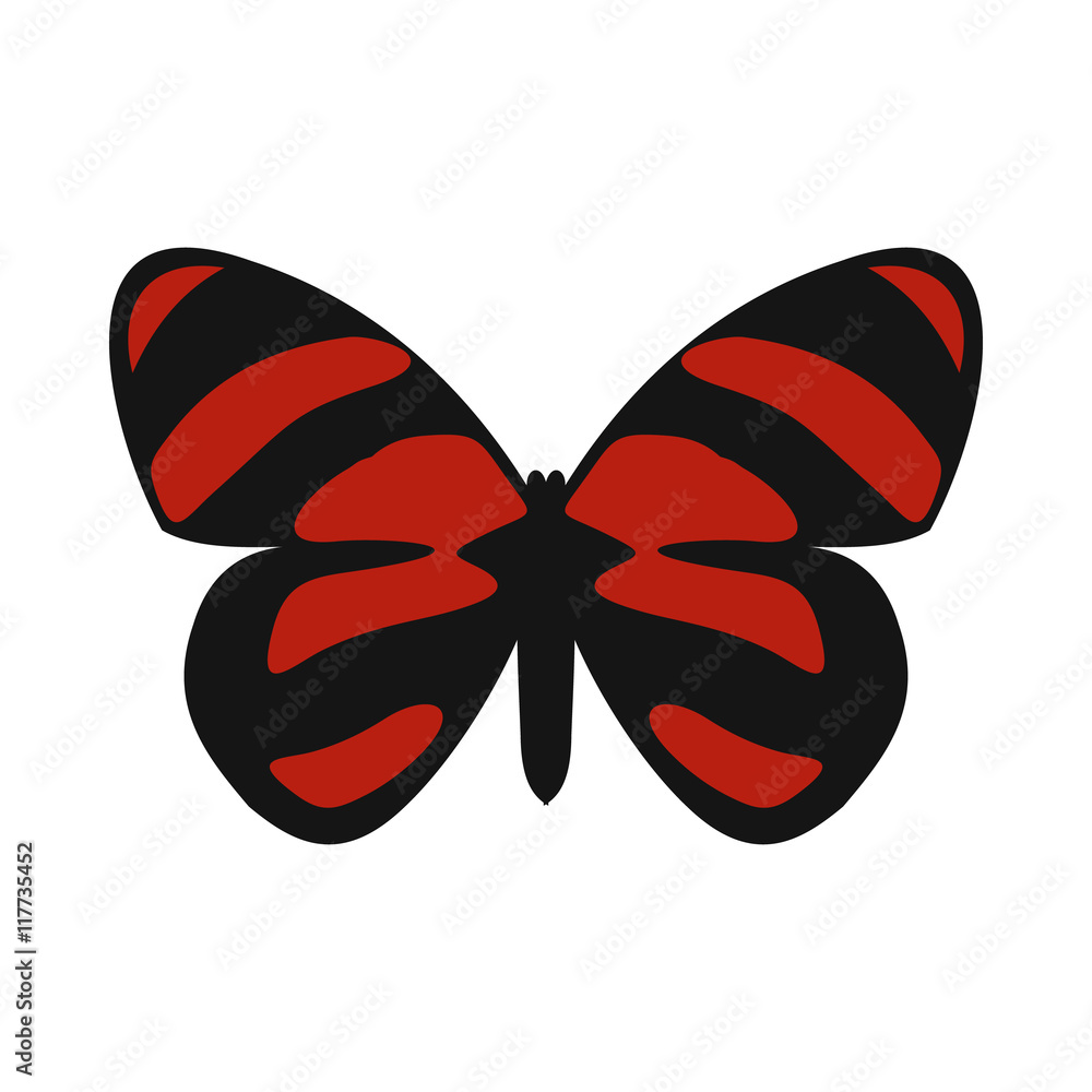 Red striped butterfly icon in flat style on a white background