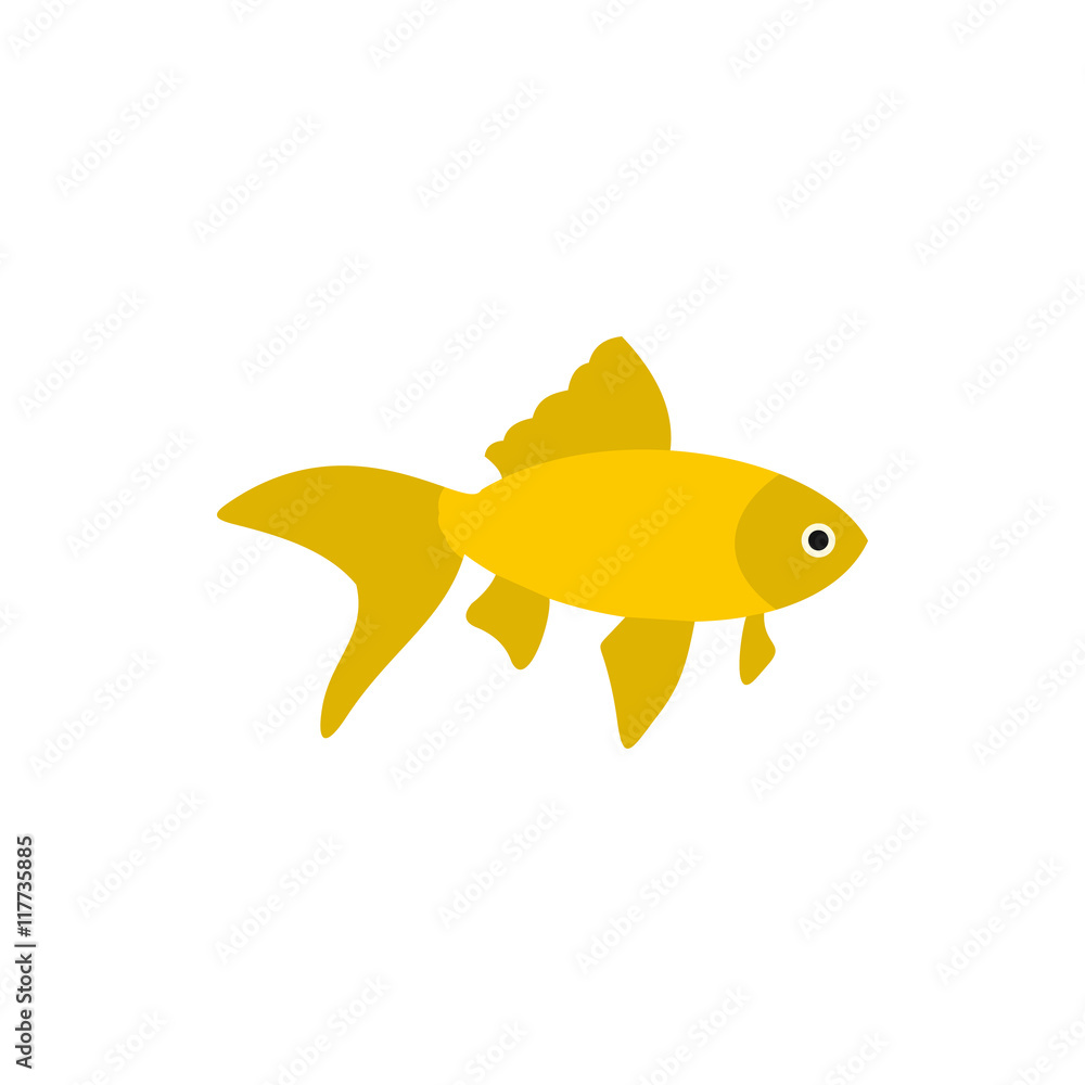 Golden fish icon in flat style on a white background