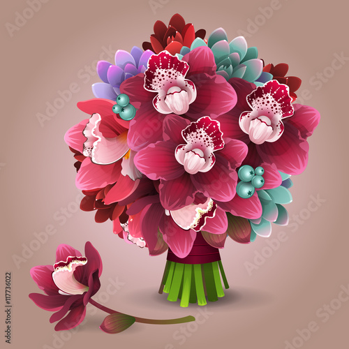 Fototapeta Naklejka Na Ścianę i Meble -  Illustration of color flowers bouquet