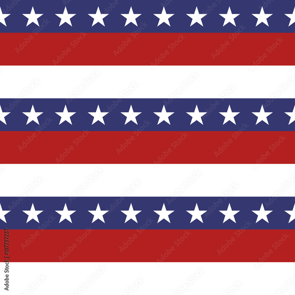 Fototapeta premium American patriotic stars and stripes seamless pattern in bright red, blue and white