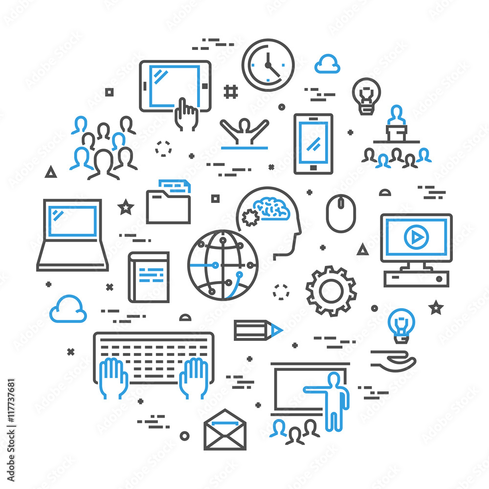 Vector line concept for online university Vector line concept for online university